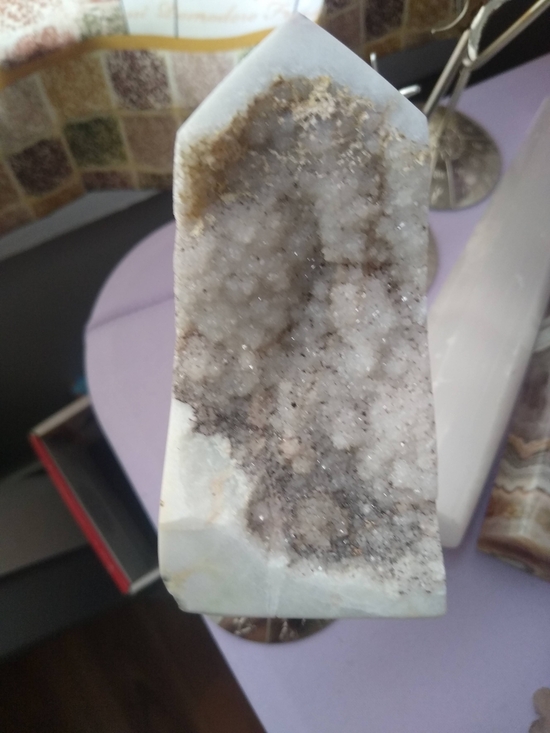 Other - Polished Quartz Druzy Point with White and Brown Crystal Veins